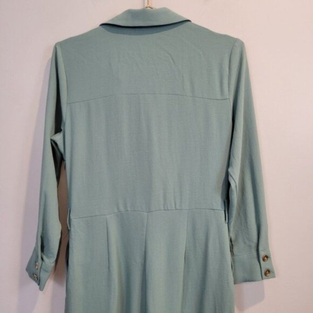 Zara | Long Sleeve Lapel Collar Surplus V Neck Jumpsuit Dusty Green Blue - Picture 4 of 9